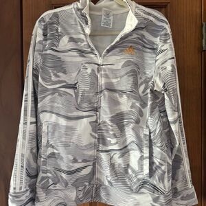 Adidas Track Jacket Youth Size XL 18/20 Gray White Stripe Full Zip Lightweight